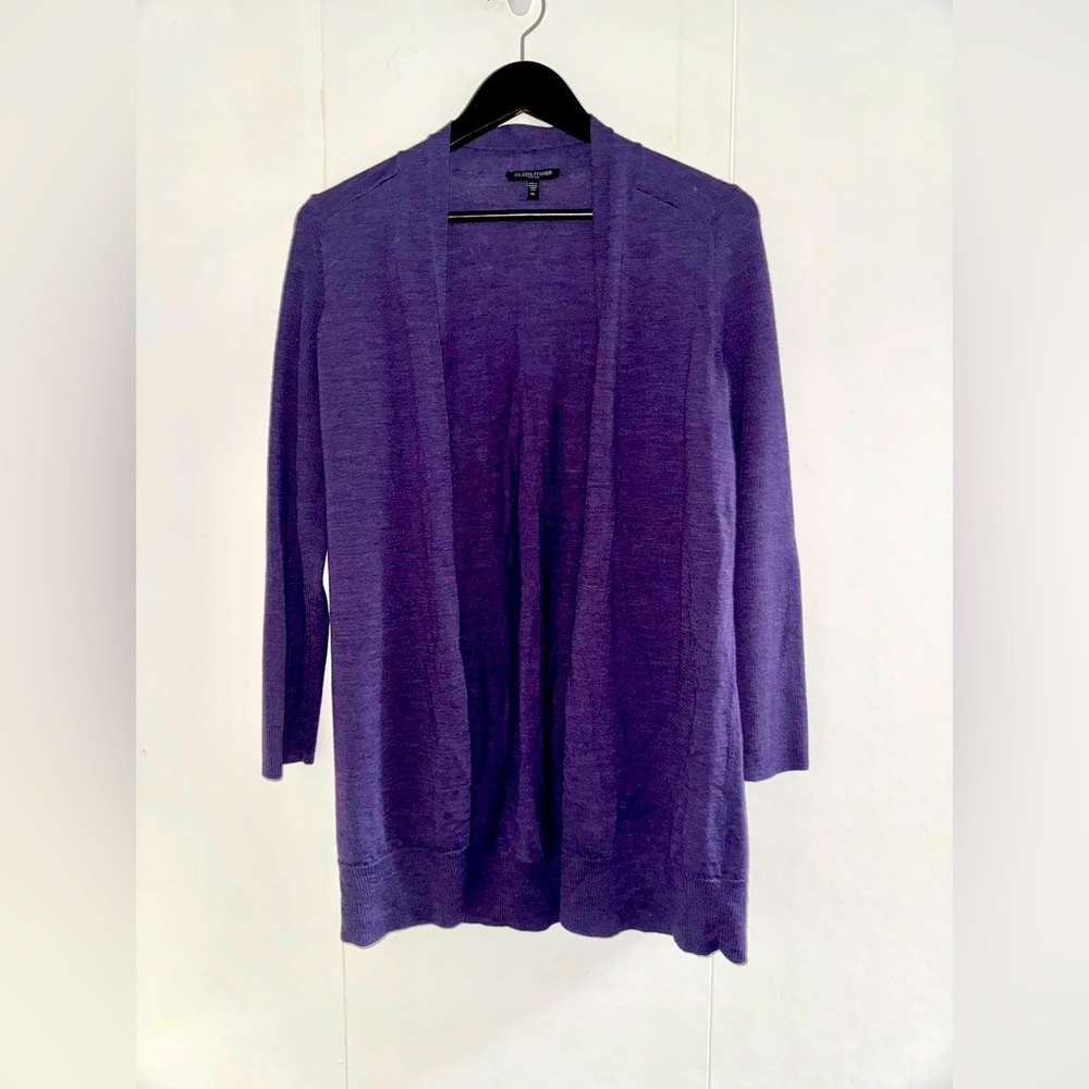 Eileen Fisher petite purple merino wool cardigan. Good used condition